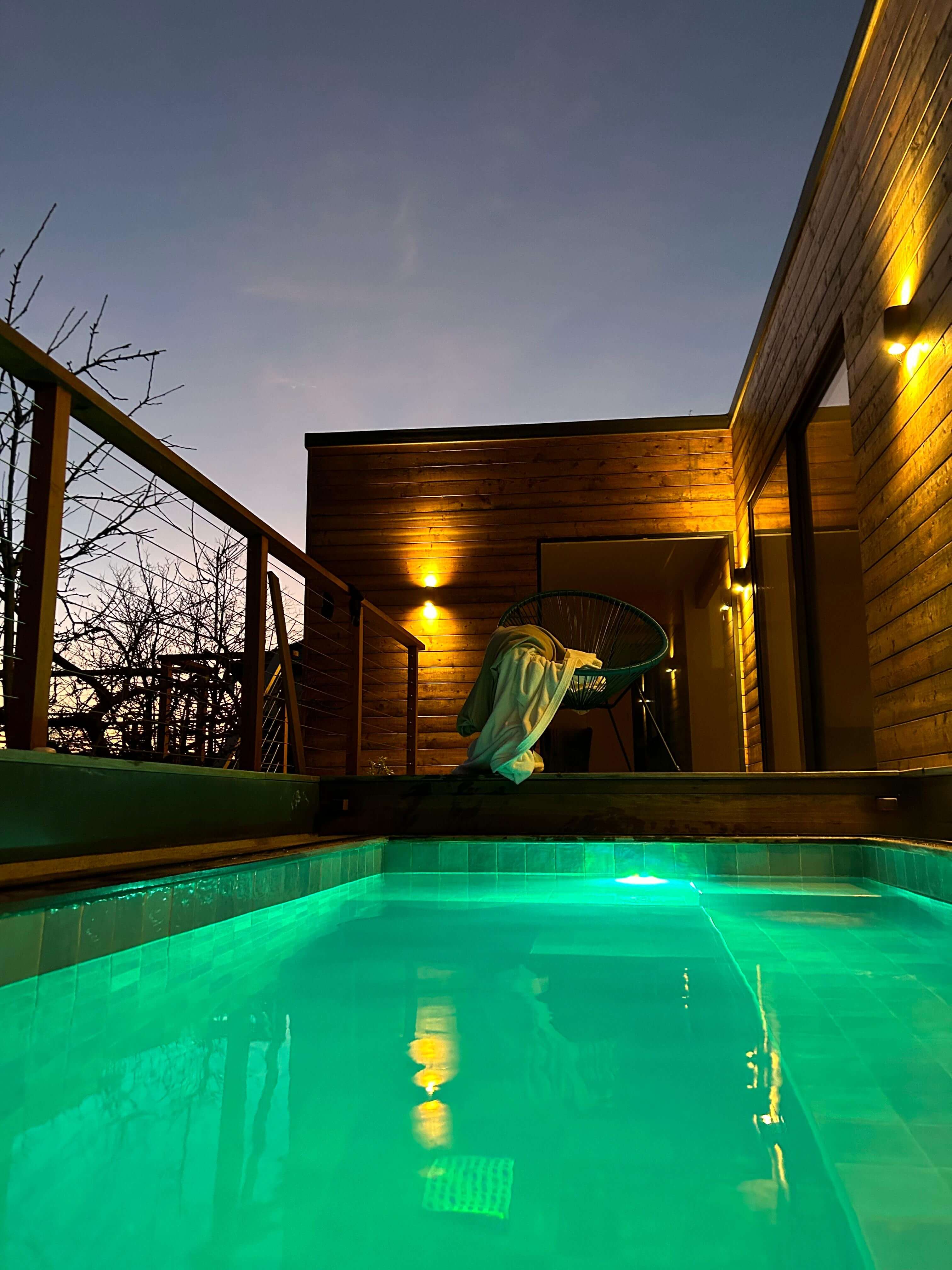 Hot tub at dusk on the deck